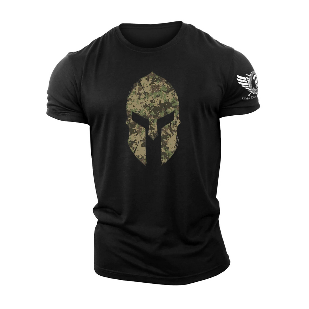 Spartan Helm Woodland Camo - Gym T-Shirt