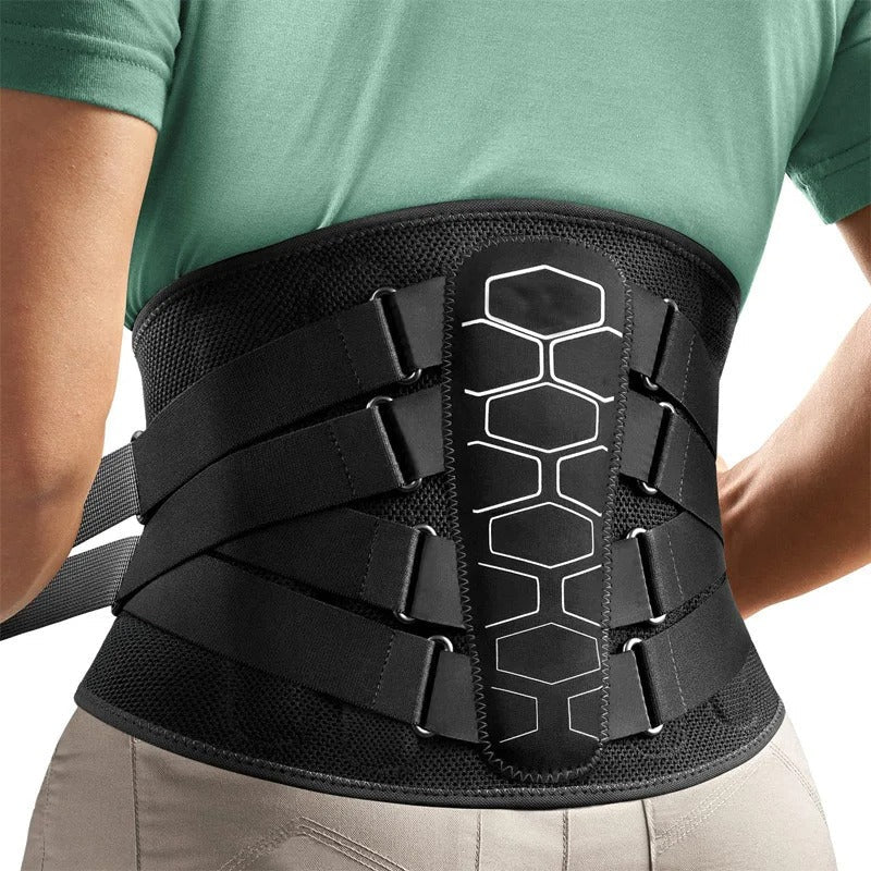 Ergonomic back support with integrated lumbar support.