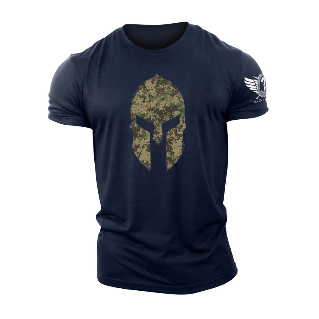 Spartan Helm Woodland Camo - Gym T-Shirt