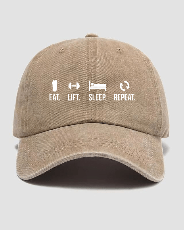 EAT LIFT SLEEP REPEAT Washed Cap - Gymfit