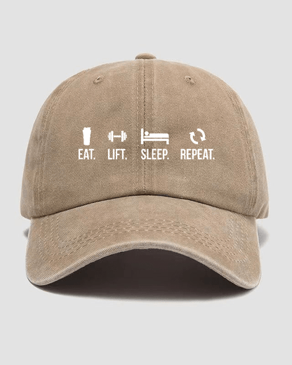 EAT LIFT SLEEP REPEAT Washed Cap - Gymfit