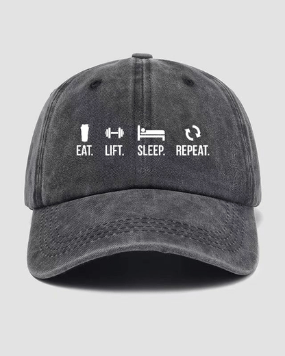 EAT LIFT SLEEP REPEAT Washed Cap - Gymfit