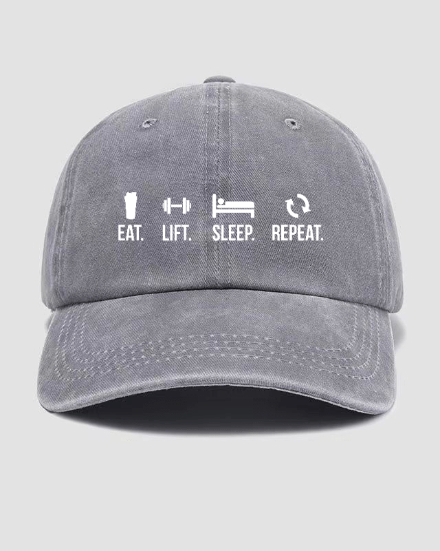 EAT LIFT SLEEP REPEAT Washed Cap - Gymfit