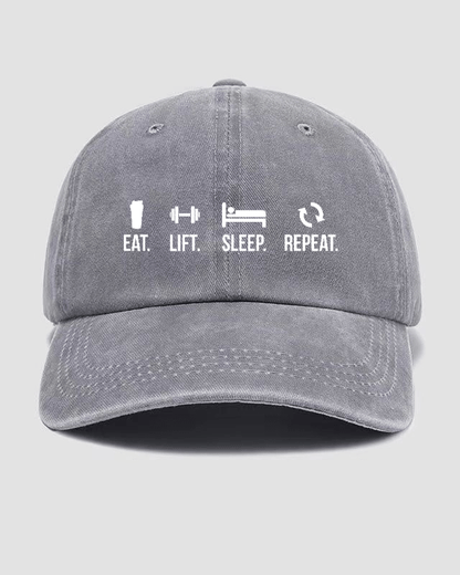 EAT LIFT SLEEP REPEAT Washed Cap - Gymfit