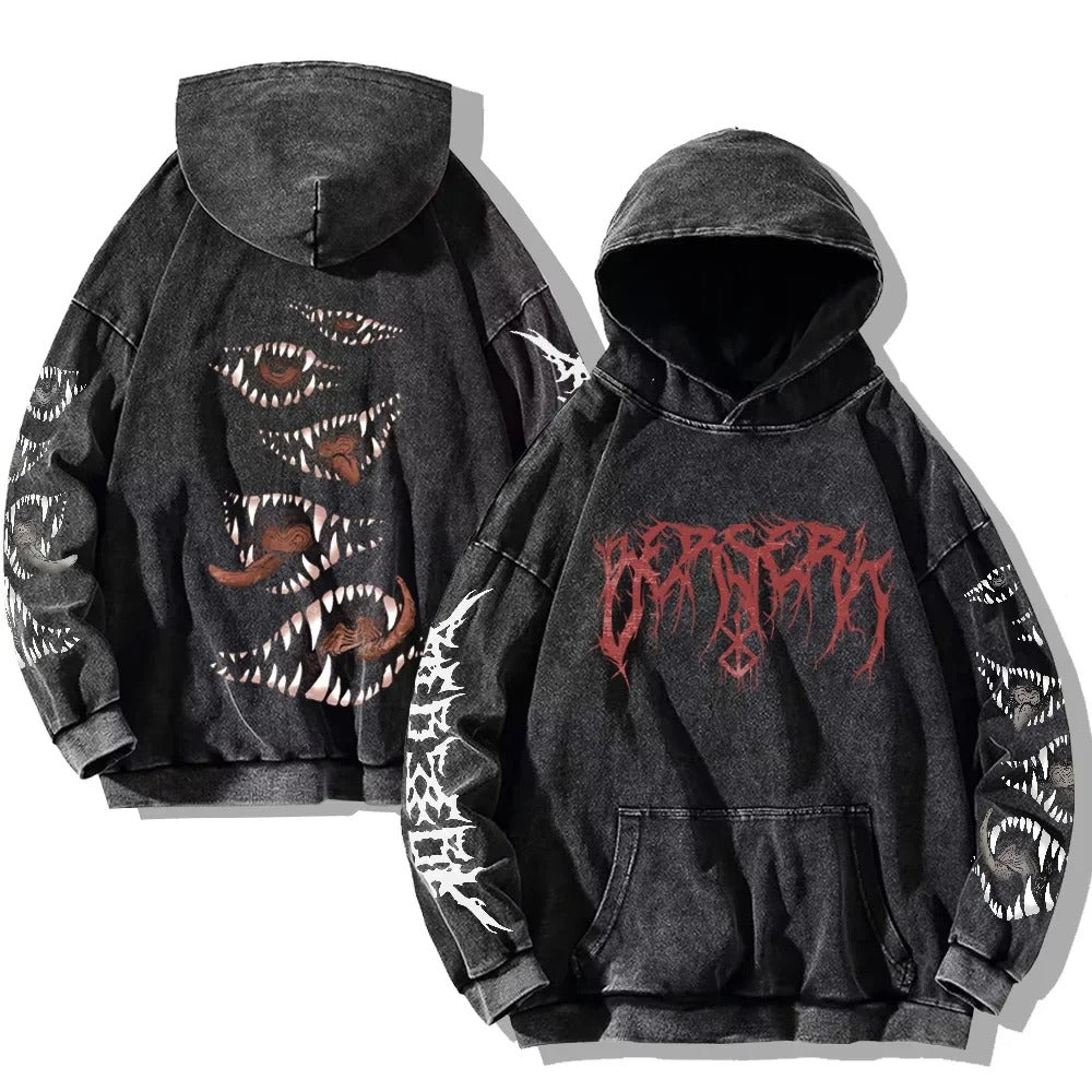Gothic Vintage Washed Hoodie – Retro Oversized - Gymfit