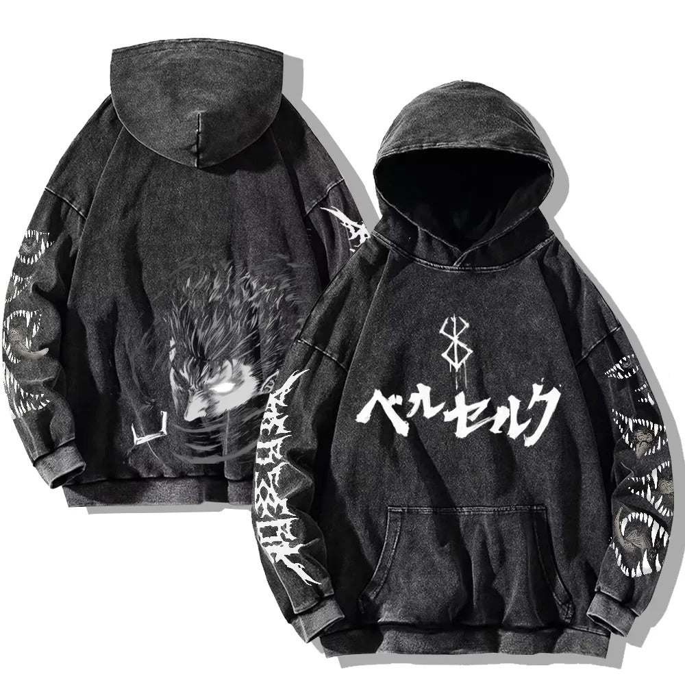 Gothic Vintage Washed Hoodie – Retro Oversized - Gymfit