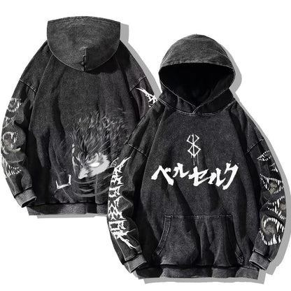 Gothic Vintage Washed Hoodie – Retro Oversized - Gymfit