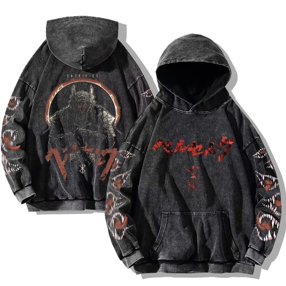 Gothic Vintage Wash Hoodie – Retro Oversized - Gymfit