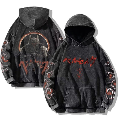 Gothic Vintage Wash Hoodie – Retro Oversized - Gymfit