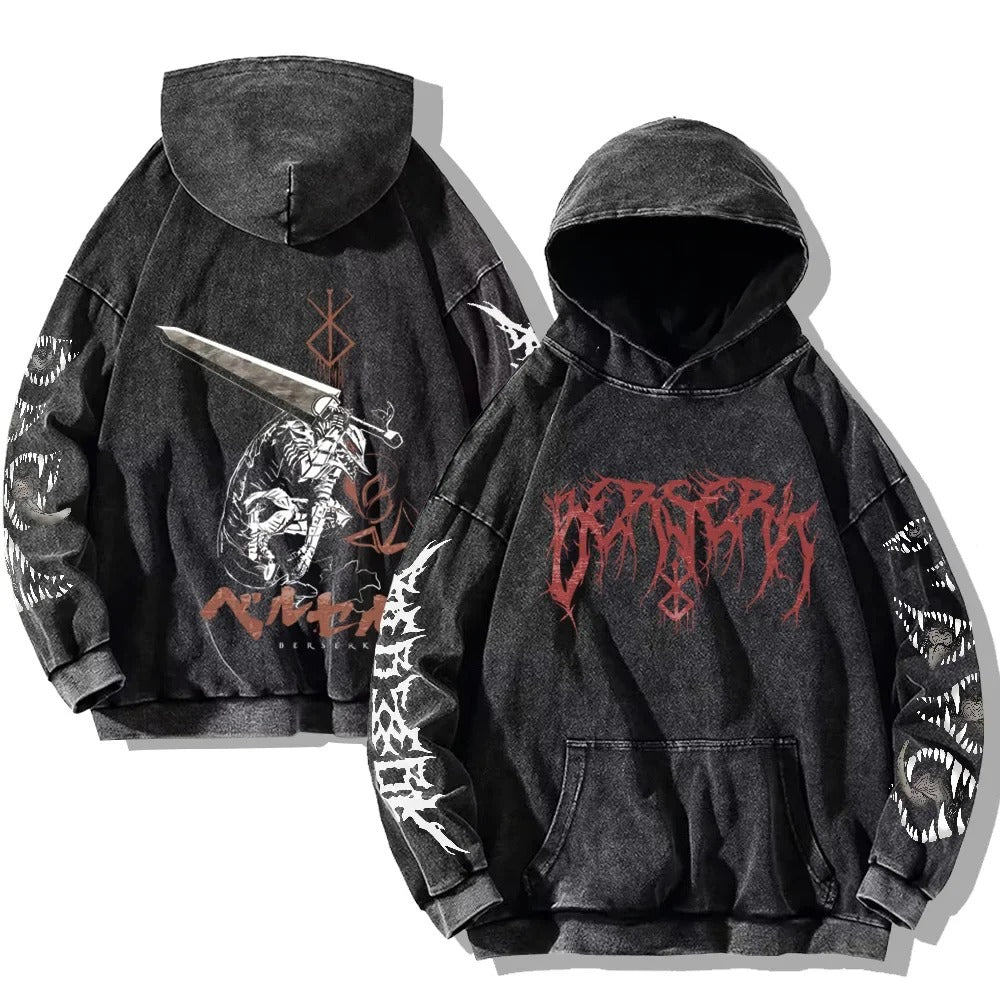 Gothic Vintage Wash Hoodie – Retro Oversized - Gymfit