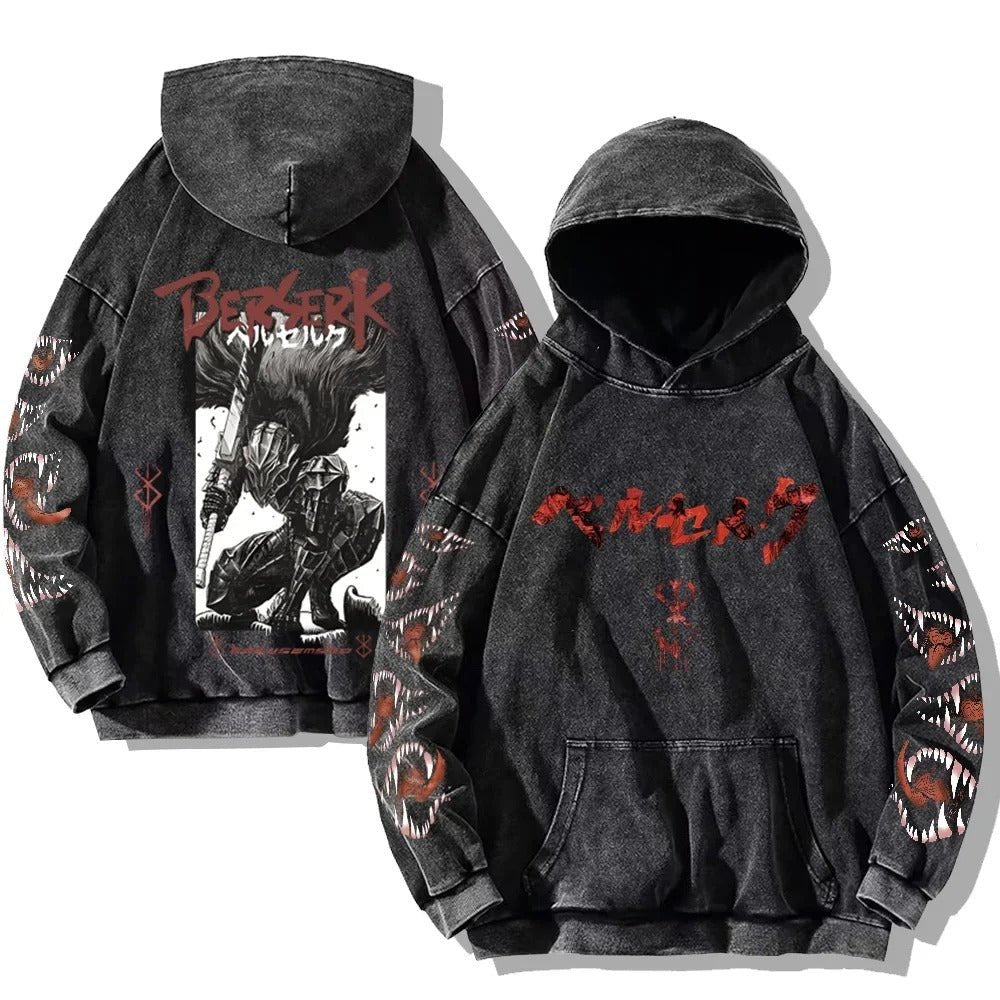 Gothic Vintage Wash Hoodie – Retro Oversized - Gymfit