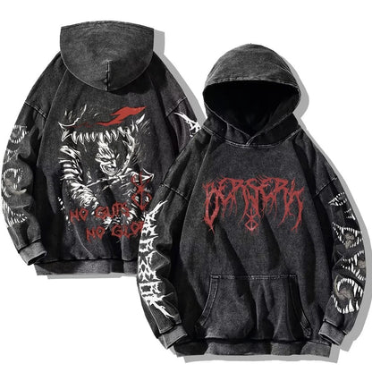 Gothic Vintage Wash Hoodie – Retro Oversized - Gymfit