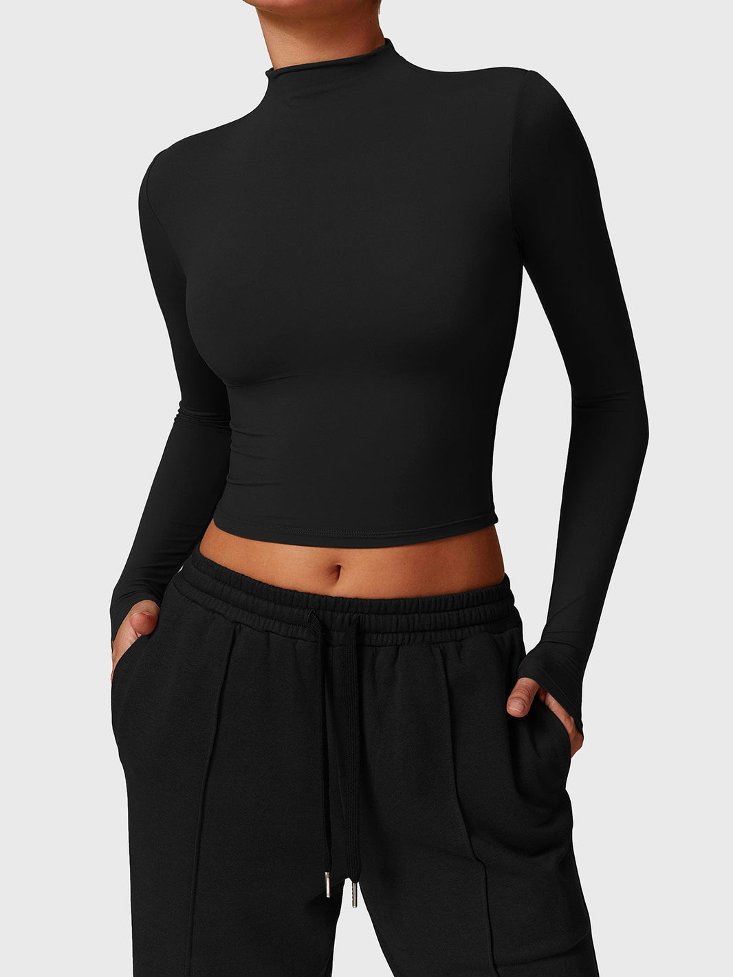 Gymfit Stand-up Collar Long Sleeve Cropped Top - Gymfit