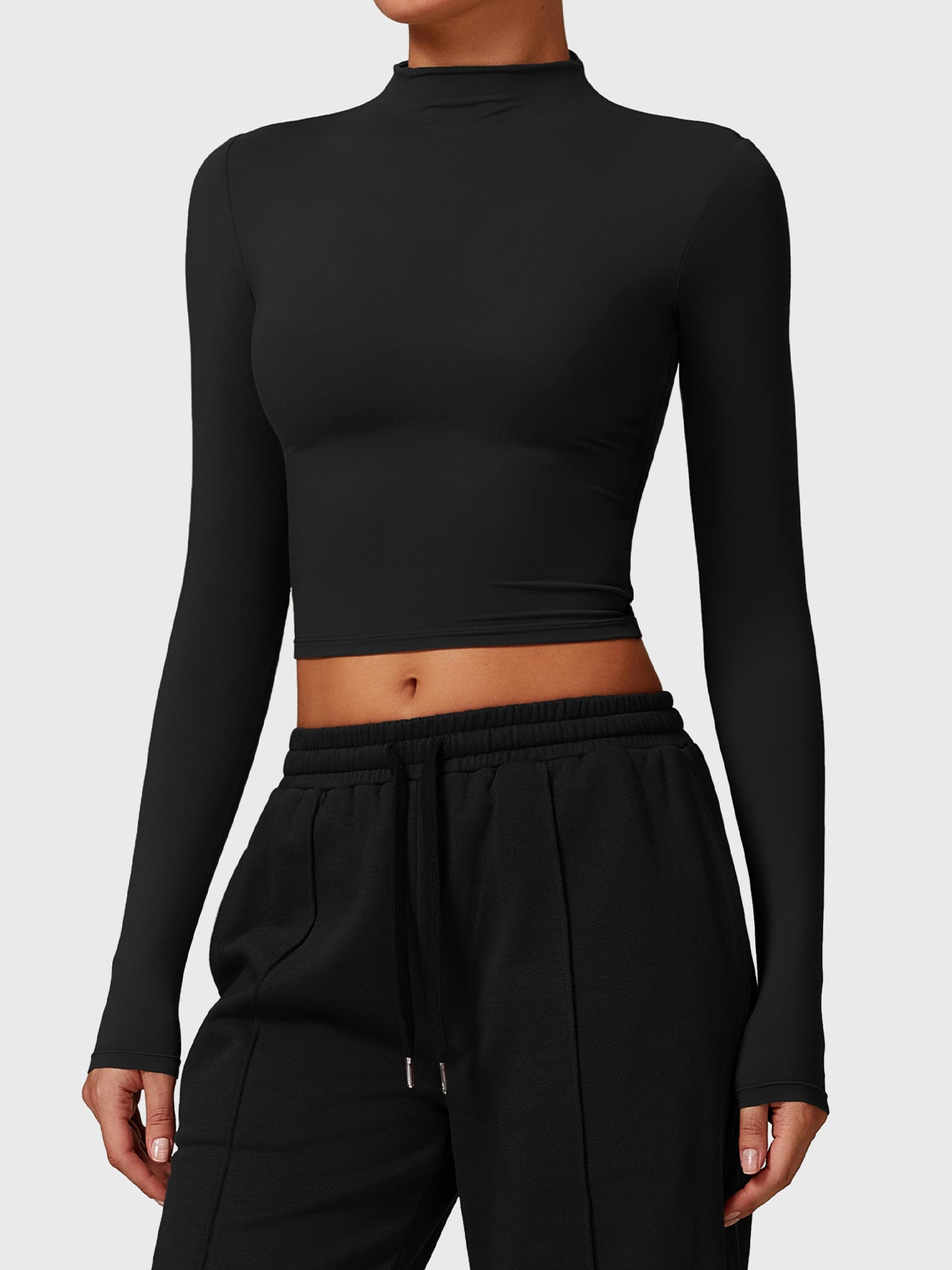 Gymfit Stand-Up Collar Long Sleeve Cropped Top - Gymfit