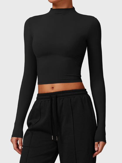 Gymfit Stand-Up Collar Long Sleeve Cropped Top - Gymfit