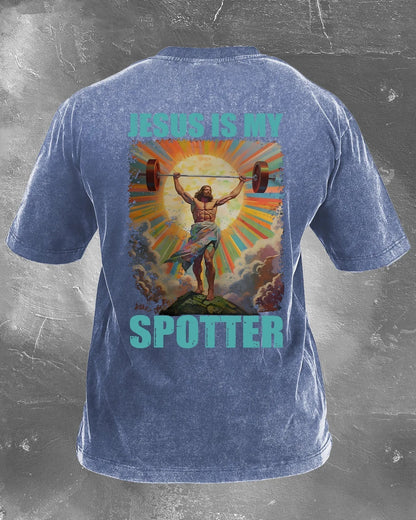 JESUS IS MY SPOTTER IRONED T-SHIRT - Gymfit