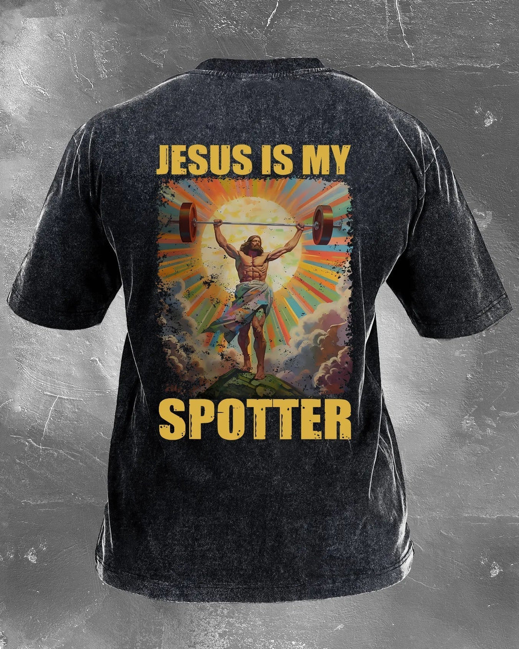 JESUS IS MY SPOTTER WASHED T-SHIRT - Gymfit