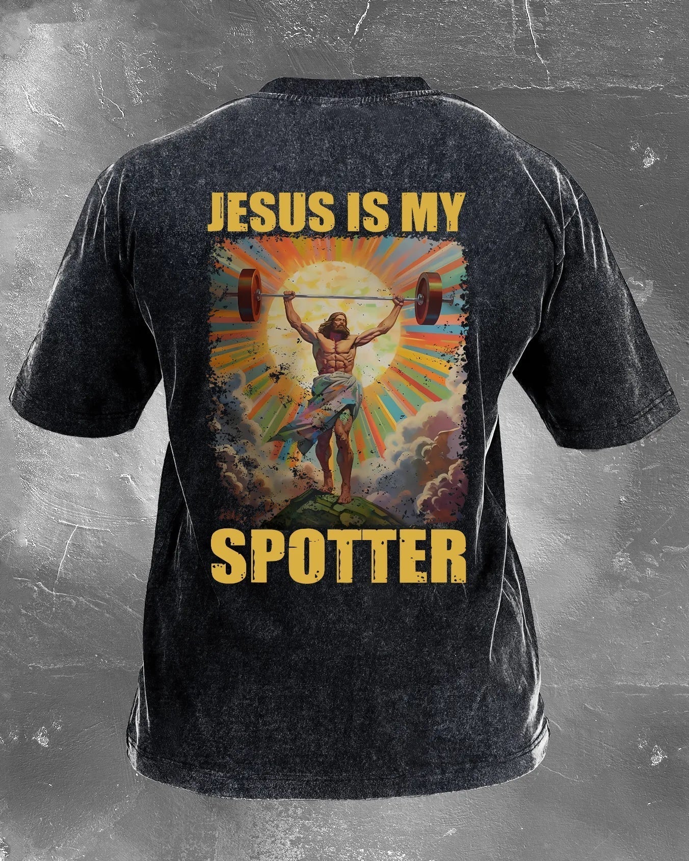 JESUS IS MY SPOTTER WASHED T-SHIRT - Gymfit