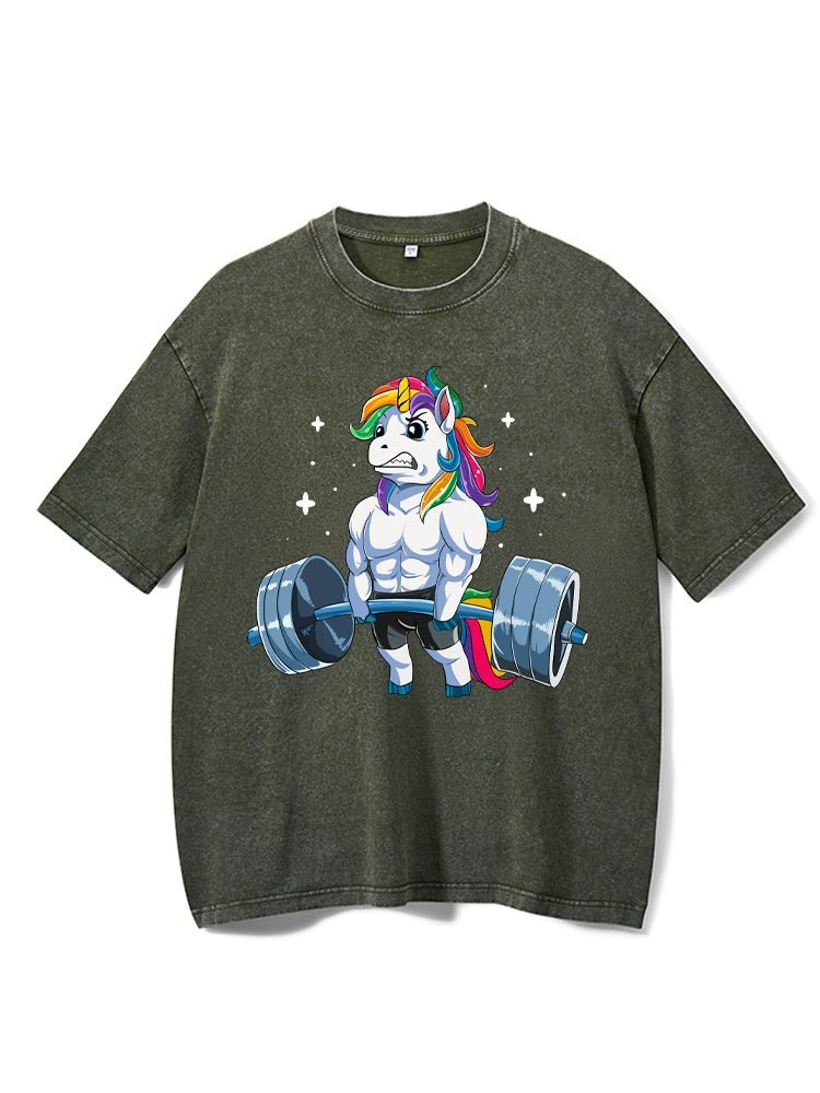 Weightlifting Unicorn Washed Fitness T-Shirt - Gymfit
