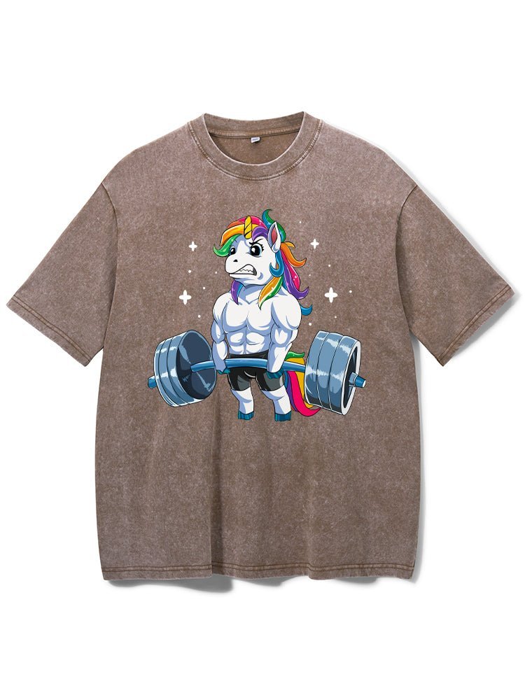 Weightlifting Unicorn Washed Fitness T-Shirt - Gymfit