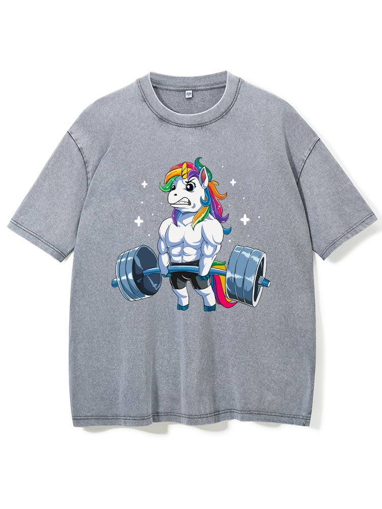 Weightlifting Unicorn Washed Fitness T-Shirt - Gymfit